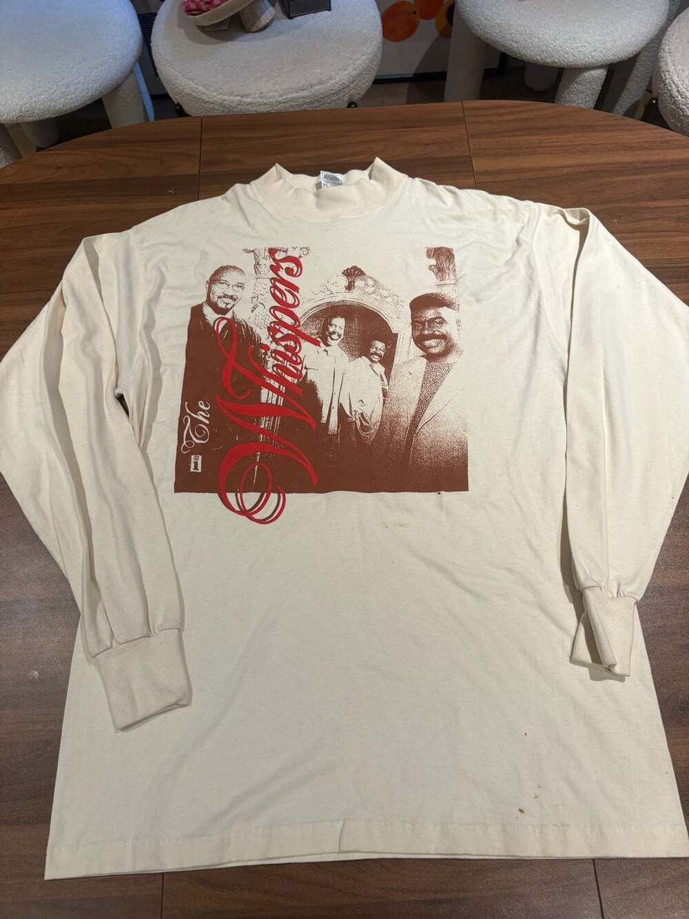 Vintage 1997 The Whispers Long Sleeve Mock Neck T-Shirt Cream Sz XXL